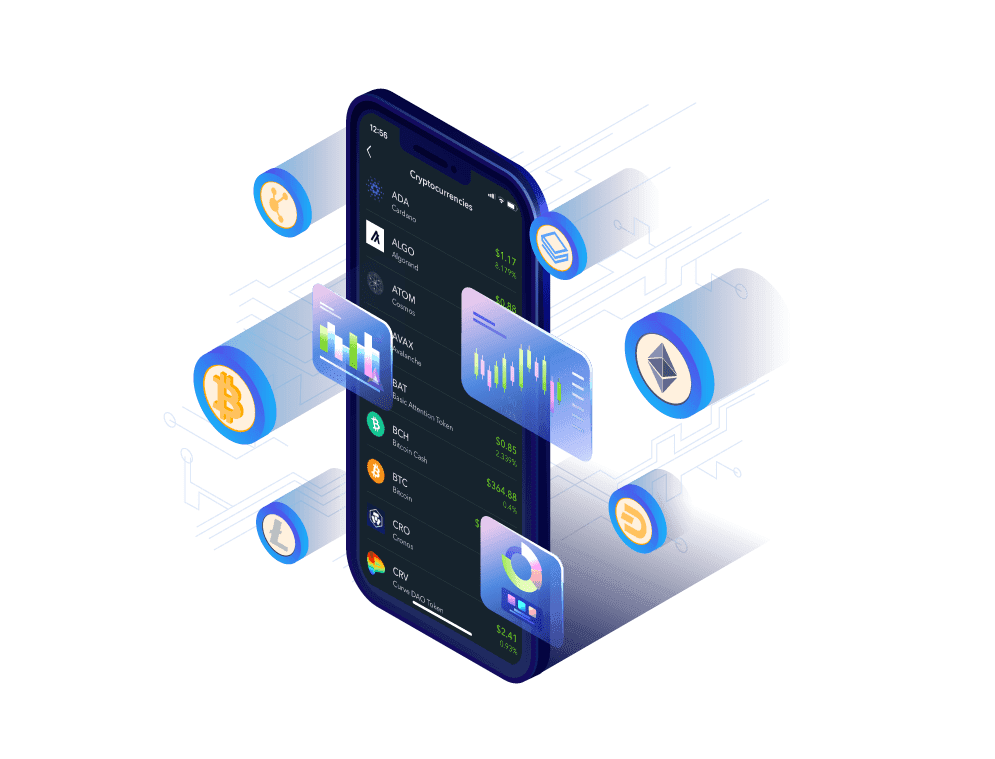 Crypto application telemetry tracking isometric display illustration