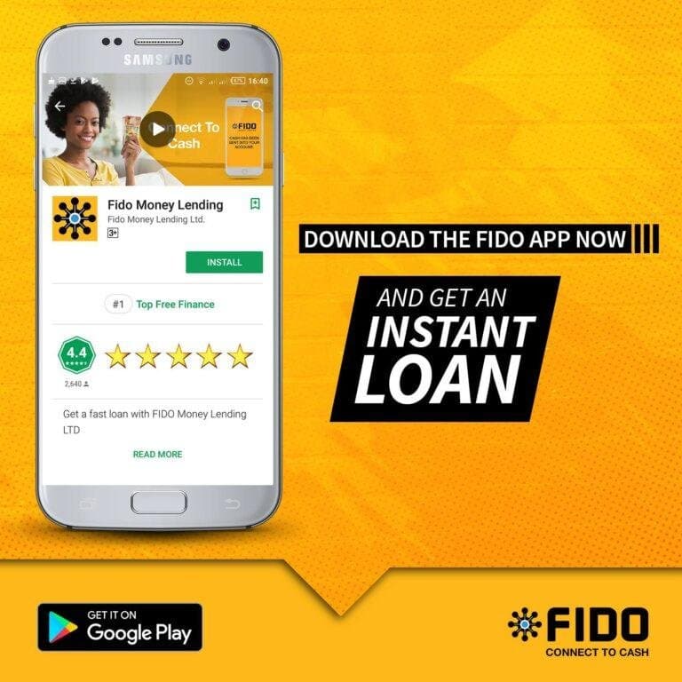 Fido Money lending app download card link get an instant loan badge asset