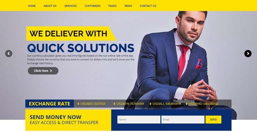Finance website slider quick solutions layout preview banner