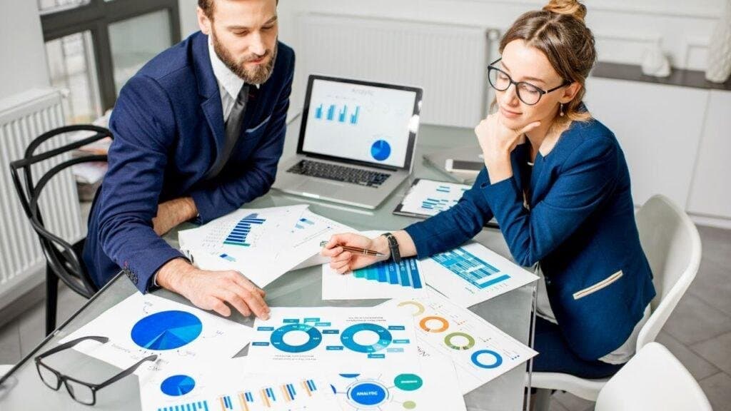 Digital marketing strategy data presentation analytics desk consultation layout