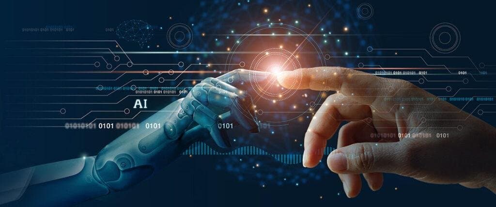 Deana AI tech platform neural automation touch interface illustration network mesh