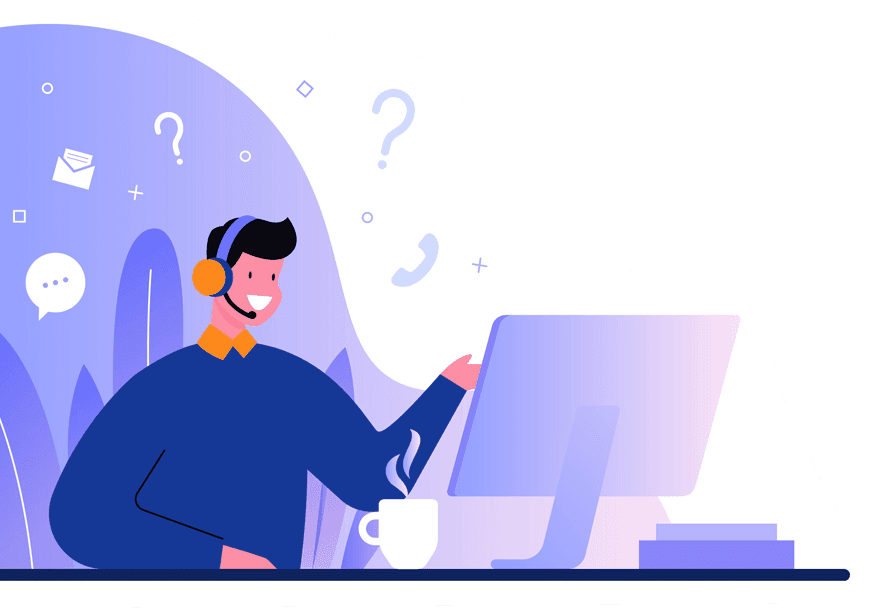 Customer support assistant operator answering queries vector art illustration